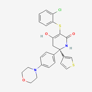 molecular formula C25H23ClN2O3S2 B10789137 (R)-3-((2-chlorophenyl)thio)-4-hydroxy-6-(4-morpholinophenyl)-6-(thiophen-3-yl)-5,6-dihydropyridin-2(1H)-one 