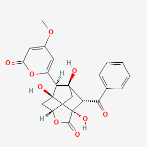 molecular formula C22H20O9 B10789144 (1S,2S,3S,6S,8S,9S)-2-benzoyl-1,3,8-trihydroxy-9-(4-methoxy-6-oxopyran-2-yl)-5-oxatricyclo[4.3.1.03,8]decan-4-one 