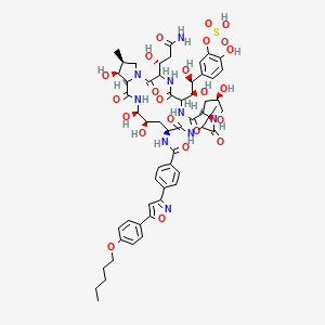 molecular formula C56H71N9O23S B10789407 [5-[(1S,2S)-2-[(9S,11R,18S,20R,21R,24S,25S,26S)-3-[(1R)-3-amino-1-hydroxy-3-oxopropyl]-11,20,21,25-tetrahydroxy-15-[(1R)-1-hydroxyethyl]-26-methyl-2,5,8,14,17,23-hexaoxo-18-[[4-[5-(4-pentoxyphenyl)-1,2-oxazol-3-yl]benzoyl]amino]-1,4,7,13,16,22-hexazatricyclo[22.3.0.09,13]heptacosan-6-yl]-1,2-dihydroxyethyl]-2-hydroxyphenyl] hydrogen sulfate 