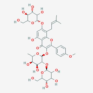 molecular formula C39H50O20 B10789717 3-[(2S,4S,5R)-4,5-dihydroxy-6-methyl-3-[(2S,5S)-3,4,5-trihydroxy-6-(hydroxymethyl)oxan-2-yl]oxyoxan-2-yl]oxy-5-hydroxy-2-(4-methoxyphenyl)-8-(3-methylbut-2-enyl)-7-[(2S,4S,5S)-3,4,5-trihydroxy-6-(hydroxymethyl)oxan-2-yl]oxychromen-4-one 