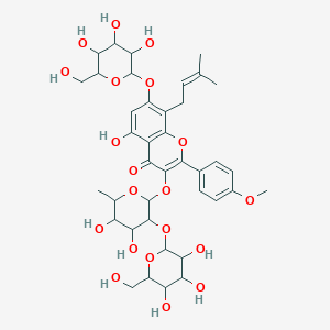 molecular formula C39H50O20 B10789751 3-[(4,5-Dihydroxy-6-methyl-3-{[3,4,5-trihydroxy-6-(hydroxymethyl)oxan-2-yl]oxy}oxan-2-yl)oxy]-5-hydroxy-2-(4-methoxyphenyl)-8-(3-methylbut-2-en-1-yl)-7-{[3,4,5-trihydroxy-6-(hydroxymethyl)oxan-2-yl]oxy}chromen-4-one 