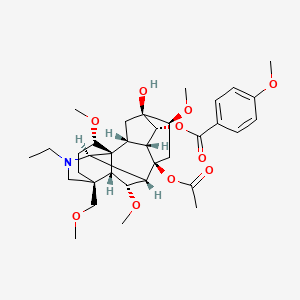 molecular formula C35H49NO10 B10789774 [(1S,2R,3R,4R,5S,6S,8R,9S,10R,13S,16S,17R,18R)-8-acetyloxy-11-ethyl-5-hydroxy-6,16,18-trimethoxy-13-(methoxymethyl)-11-azahexacyclo[7.7.2.12,5.01,10.03,8.013,17]nonadecan-4-yl] 4-methoxybenzoate 