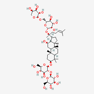 molecular formula C53H90O22 B10789806 (2S,3R,4S,5S,6R)-2-[(2R,3R,4S,5S,6R)-4,5-dihydroxy-6-(hydroxymethyl)-2-[[(3S,5R,8R,9R,10R,12R,13R,14R,17S)-12-hydroxy-4,4,8,10,14-pentamethyl-17-[(2S)-6-methyl-2-[(2S,3R,4S,5S,6R)-3,4,5-trihydroxy-6-[[(2R,3R,4R,5R)-3,4,5-trihydroxyoxan-2-yl]oxymethyl]oxan-2-yl]oxyhept-5-en-2-yl]-2,3,5,6,7,9,11,12,13,15,16,17-dodecahydro-1H-cyclopenta[a]phenanthren-3-yl]oxy]oxan-3-yl]oxy-6-(hydroxymethyl)oxane-3,4,5-triol 