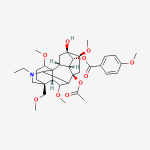 molecular formula C35H49NO10 B10789829 [(2R,3R,4R,5S,6S,8R,13S,16S,17R,18R)-8-acetyloxy-11-ethyl-5-hydroxy-6,16,18-trimethoxy-13-(methoxymethyl)-11-azahexacyclo[7.7.2.12,5.01,10.03,8.013,17]nonadecan-4-yl] 4-methoxybenzoate 