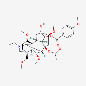 molecular formula C35H49NO10 B10789857 [(1S,2R,3R,4R,5R,6S,8R,9S,13S,16S,17R,18R)-8-acetyloxy-11-ethyl-5-hydroxy-6,16,18-trimethoxy-13-(methoxymethyl)-11-azahexacyclo[7.7.2.12,5.01,10.03,8.013,17]nonadecan-4-yl] 4-methoxybenzoate 