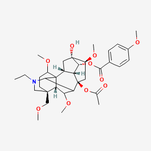 molecular formula C35H49NO10 B10789899 [(2R,3R,4R,5R,6S,8R,13S,16S,17R,18R)-8-acetyloxy-11-ethyl-5-hydroxy-6,16,18-trimethoxy-13-(methoxymethyl)-11-azahexacyclo[7.7.2.12,5.01,10.03,8.013,17]nonadecan-4-yl] 4-methoxybenzoate 