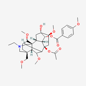 molecular formula C35H49NO10 B10789913 [(1S,2R,3R,4R,5R,6S,8R,10R,13S,16S,17R,18R)-8-acetyloxy-11-ethyl-5-hydroxy-6,16,18-trimethoxy-13-(methoxymethyl)-11-azahexacyclo[7.7.2.12,5.01,10.03,8.013,17]nonadecan-4-yl] 4-methoxybenzoate 