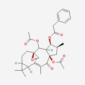 molecular formula C32H40O8 B10789923 [(1'R,2R,3'E,5'R,7'S,12'R,13'S,14'S)-1',11'-diacetyloxy-3',6',6',14'-tetramethyl-2'-oxospiro[oxirane-2,10'-tricyclo[10.3.0.05,7]pentadec-3-ene]-13'-yl] 2-phenylacetate 