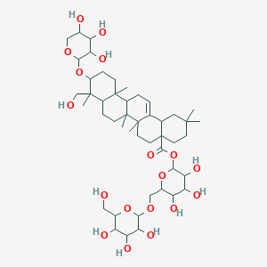 molecular formula C47H76O18 B10789948 [3,4,5-trihydroxy-6-[[3,4,5-trihydroxy-6-(hydroxymethyl)oxan-2-yl]oxymethyl]oxan-2-yl] 9-(hydroxymethyl)-2,2,6a,6b,9,12a-hexamethyl-10-(3,4,5-trihydroxyoxan-2-yl)oxy-1,3,4,5,6,6a,7,8,8a,10,11,12,13,14b-tetradecahydropicene-4a-carboxylate 