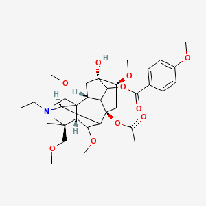 molecular formula C35H49NO10 B10789951 [(2R,4R,5R,6S,8R,10R,13S,16S,17R,18R)-8-acetyloxy-11-ethyl-5-hydroxy-6,16,18-trimethoxy-13-(methoxymethyl)-11-azahexacyclo[7.7.2.12,5.01,10.03,8.013,17]nonadecan-4-yl] 4-methoxybenzoate 