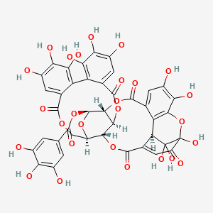 molecular formula C41H28O27 B10789956 [(7R,8S,26R,28S,29R,38R)-1,13,14,15,18,19,20,34,35,39,39-undecahydroxy-2,5,10,23,31-pentaoxo-6,9,24,27,30,40-hexaoxaoctacyclo[34.3.1.04,38.07,26.08,29.011,16.017,22.032,37]tetraconta-3,11,13,15,17,19,21,32,34,36-decaen-28-yl] 3,4,5-trihydroxybenzoate 