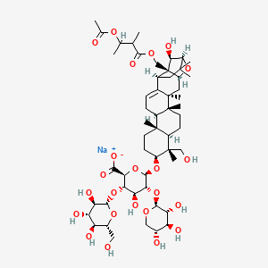 molecular formula C54H83NaO23 B10789999 sodium;(2S,3S,4S,5R,6R)-6-[[(1R,3S,4R,7R,8R,9S,12R,13R,17S,20S,21R,22S)-22-[(3-acetyloxy-2-methylbutanoyl)oxymethyl]-21-hydroxy-8-(hydroxymethyl)-3,4,8,12,19,19-hexamethyl-23-oxahexacyclo[18.2.1.03,16.04,13.07,12.017,22]tricos-15-en-9-yl]oxy]-4-hydroxy-3-[(2S,3R,4S,5S,6R)-3,4,5-trihydroxy-6-(hydroxymethyl)oxan-2-yl]oxy-5-[(2S,3R,4S,5R)-3,4,5-trihydroxyoxan-2-yl]oxyoxane-2-carboxylate 