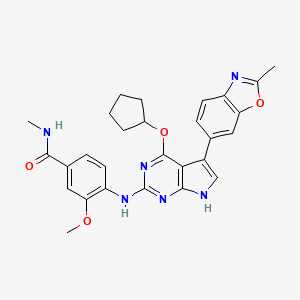 molecular formula C28H28N6O4 B10790134 4-((4-(Cyclopentyloxy)-5-(2-methylbenzo[d]oxazol-6-yl)-7H-pyrrolo-[2,3-d]pyrimidin-2-yl)amino)-3-methoxy-N-methylbenzamide 