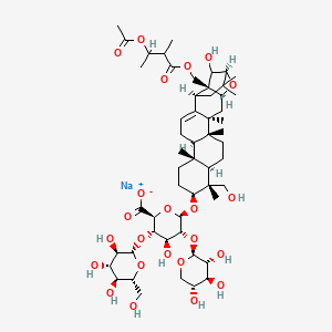 molecular formula C54H83NaO23 B10790162 sodium;(2S,3S,4S,5R,6R)-6-[[(1R,3S,4R,7R,8R,9S,12R,13R,17S,20S,22S)-22-[(3-acetyloxy-2-methylbutanoyl)oxymethyl]-21-hydroxy-8-(hydroxymethyl)-3,4,8,12,19,19-hexamethyl-23-oxahexacyclo[18.2.1.03,16.04,13.07,12.017,22]tricos-15-en-9-yl]oxy]-4-hydroxy-3-[(2S,3R,4S,5S,6R)-3,4,5-trihydroxy-6-(hydroxymethyl)oxan-2-yl]oxy-5-[(2S,3R,4S,5R)-3,4,5-trihydroxyoxan-2-yl]oxyoxane-2-carboxylate 