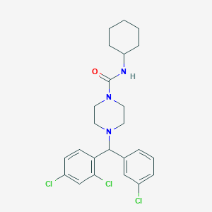 molecular formula C24H28Cl3N3O B10790485 4-[(3-chlorophenyl)(2,4-dichlorophenyl)methyl]-N-cyclohexylpiperazine-1-carboxamide 