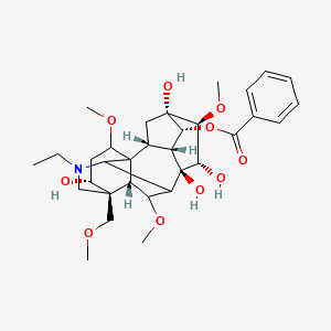 molecular formula C32H45NO10 B10790524 [(2R,3R,4R,5S,6S,7S,8R,13R,14R,16S,17S,18R)-11-ethyl-5,7,8,14-tetrahydroxy-6,16,18-trimethoxy-13-(methoxymethyl)-11-azahexacyclo[7.7.2.12,5.01,10.03,8.013,17]nonadecan-4-yl] benzoate 