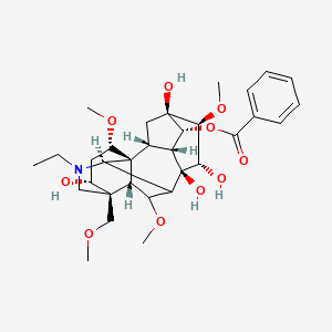 molecular formula C32H45NO10 B10790568 [(1S,2R,3R,4R,5R,6S,7S,8R,10R,13R,14R,16S,17S,18R)-11-ethyl-5,7,8,14-tetrahydroxy-6,16,18-trimethoxy-13-(methoxymethyl)-11-azahexacyclo[7.7.2.12,5.01,10.03,8.013,17]nonadecan-4-yl] benzoate 