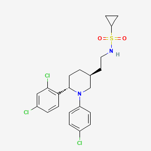 molecular formula C22H25Cl3N2O2S B10790675 N-(2-((3S,6S)-1-(4-chlorophenyl)-6-(2,4-dichlorophenyl)piperidin-3-yl)ethyl)cyclopropanesulfonamide 