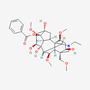 molecular formula C32H45NO10 B10790688 [(1S,2R,3R,4R,5R,6S,7S,8R,9R,10S,13R,14R,16S,17S,18R)-11-ethyl-5,7,8,14-tetrahydroxy-6,16,18-trimethoxy-13-(methoxymethyl)-11-azahexacyclo[7.7.2.12,5.01,10.03,8.013,17]nonadecan-4-yl] benzoate 