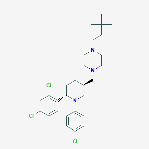 molecular formula C28H38Cl3N3 B10790693 1-(((3S,6S)-1-(4-chlorophenyl)-6-(2,4-dichlorophenyl)piperidin-3-yl)methyl)-4-(3,3-dimethylbutyl)piperazine 