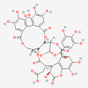 molecular formula C41H30O27 B10790779 2-[(4R,5S,7R,25S,26R,30S,31S)-13,14,15,18,19,20,31,35,36-nonahydroxy-2,10,23,28,32-pentaoxo-5-(3,4,5-trihydroxybenzoyl)oxy-3,6,9,24,27,33-hexaoxaheptacyclo[28.7.1.04,25.07,26.011,16.017,22.034,38]octatriaconta-1(37),11,13,15,17,19,21,34(38),35-nonaen-29-yl]acetic acid 