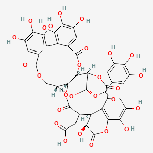 molecular formula C41H30O27 B10790897 2-[(4R,5S,7R,25R,26R,30S,31S)-13,14,15,18,19,20,31,35,36-nonahydroxy-2,10,23,28,32-pentaoxo-5-(3,4,5-trihydroxybenzoyl)oxy-3,6,9,24,27,33-hexaoxaheptacyclo[28.7.1.04,25.07,26.011,16.017,22.034,38]octatriaconta-1(37),11,13,15,17,19,21,34(38),35-nonaen-29-yl]acetic acid 