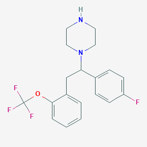 molecular formula C19H20F4N2O B10790903 1-(1-(4-Fluorophenyl)-2-(2-(trifluoromethoxy)phenyl)ethyl)piperazine (enantiomeric mix) 