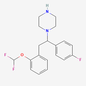 molecular formula C19H21F3N2O B10790919 1-(2-(2-(Difluoromethoxy)phenyl)-1-(4-fluorophenyl)ethyl)piperazine 