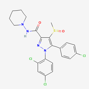 molecular formula C22H21Cl3N4O2S B10790962 5-(4-Chlorophenyl)-1-(2,4-dichlorophenyl)-4-methylsulfinyl-N-(piperidin-1-yl)-1H-pyrazole-3-carboxamide 