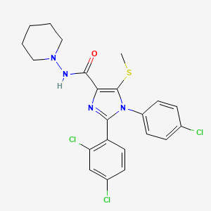 1-(4-chlorophenyl)-2-(2,4-dichlorophenyl)-5-methylsulfanyl-N-(piperidin-1-yl)-1H-imidazole-4-carboxamide