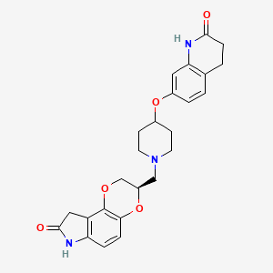 molecular formula C25H27N3O5 B10791030 (R)-3-((4-(2-oxo-1,2,3,4-tetrahydroquinolin-7-yloxy)piperidin-1-yl)methyl)-7,9-dihydro-2H-[1,4]dioxino[2,3-e]indol-8(3H)-one 