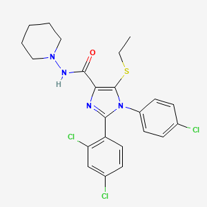 1-(4-chlorophenyl)-2-(2,4-dichlorophenyl)-5-(ethylthio)-N-(piperidin-1-yl)-1H-imidazole-4-carboxamide