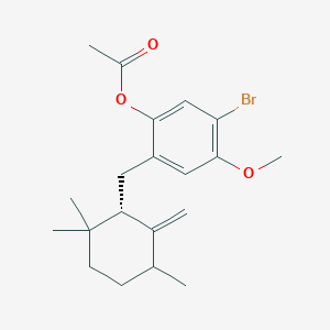 molecular formula C20H27BrO3 B10791041 5-bromo-4-methoxy-2-(((1S)-2,2,5-trimethyl-6-methylenecyclohexyl)methyl)phenyl acetate 