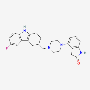 molecular formula C25H27FN4O B10791101 4-(4-((6-fluoro-2,3,4,9-tetrahydro-1H-carbazol-3-yl)methyl)piperazin-1-yl)indolin-2-one 