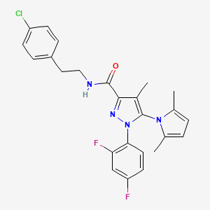 molecular formula C25H23ClF2N4O B10791255 N-[2-(4-Chlorophenyl)ethyl]1-(2,4-difluorophenyl)-5-(2,5-dimethyl-1H-pyrrol-1-yl)-4-methyl-1H-pyrazole-3-carboxamide 