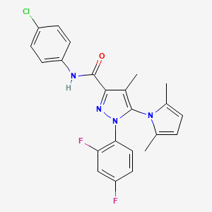 molecular formula C23H19ClF2N4O B10791275 N-(4-Chlorophenyl)1-(2,4-difluorophenyl)-5-(2,5-dimethyl-1H-pyrrol-1-yl)-4-methyl-1H-pyrazole-3-carboxamide 