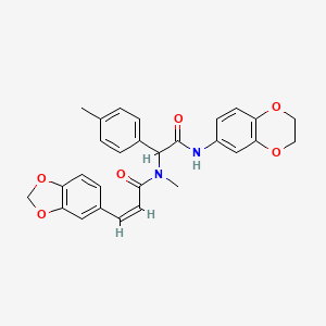 molecular formula C28H26N2O6 B10791289 (2Z)-3-(2H-1,3-Benzodioxol-5-YL)-N-{[(2,3-dihydro-1,4-benzodioxin-6-YL)carbamoyl](4-methylphenyl)methyl}-N-methylprop-2-enamide 