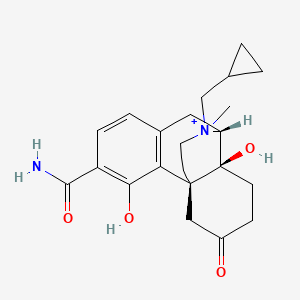 molecular formula C22H29N2O4+ B10791546 (1R,9R,10S)-4-carbamoyl-17-(cyclopropylmethyl)-3,10-dihydroxy-17-methyl-13-oxo-17-azatetracyclo[7.5.3.0^{1,10}.0^{2,7}]heptadeca-2(7),3,5-trien-17-ium iodide 