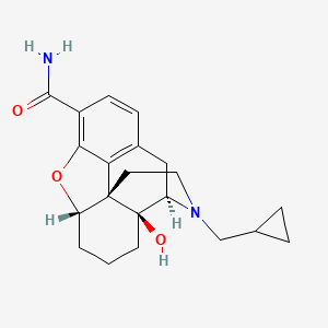 molecular formula C21H26N2O3 B10791553 (1S,5R,13S,17S)-4-(cyclopropylmethyl)-17-hydroxy-12-oxa-4-azapentacyclo[9.6.1.0^{1,13}.0^{5,17}.0^{7,18}]octadeca-7(18),8,10-triene-10-carboxamide 