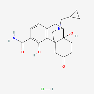 molecular formula C21H27ClN2O4 B10791642 17-(cyclopropylmethyl)-3,10-dihydroxy-13-oxo-17-azatetracyclo[7.5.3.01,10.02,7]heptadeca-2(7),3,5-triene-4-carboxamide;hydrochloride 