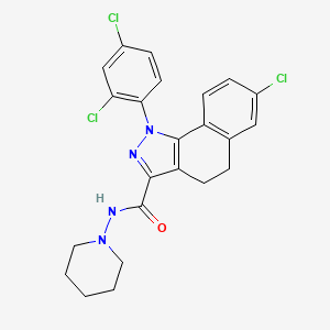 molecular formula C23H21Cl3N4O B10791655 7-chloro-1-(2,4-dichlorophenyl)-N-(piperidin-1-yl)-4,5-dihydro-1H-benzo[g]indazole-3-carboxamide 