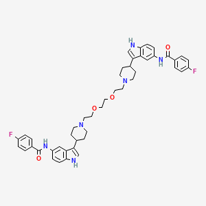 molecular formula C46H50F2N6O4 B10791687 4-fluoro-N-[3-[1-[2-[2-[2-[4-[5-[(4-fluorobenzoyl)amino]-1H-indol-3-yl]piperidin-1-yl]ethoxy]ethoxy]ethyl]piperidin-4-yl]-1H-indol-5-yl]benzamide 