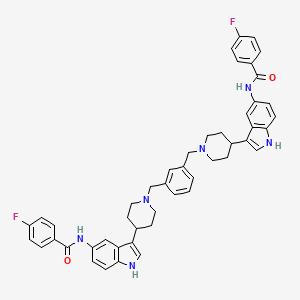 molecular formula C48H46F2N6O2 B10791707 4-fluoro-N-[3-[1-[[3-[[4-[5-[(4-fluorobenzoyl)amino]-1H-indol-3-yl]piperidin-1-yl]methyl]phenyl]methyl]piperidin-4-yl]-1H-indol-5-yl]benzamide 