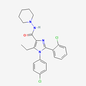 molecular formula C23H24Cl2N4O B10791797 1-(4-Chlorophenyl)-2-(2-chlorophenyl)-5-ethyl-N-(piperidin-1-yl)-1H-imidazole-4-carboxamide 