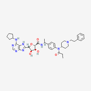 (2S,3S,4R,5S)-5-(6-(cyclopentylamino)-9H-purin-8-yl)-3,4-dihydroxy-N-(1-(4-(N-(1-phenethylpiperidin-4-yl)propionamido)phenyl)ethyl)tetrahydrofuran-2-carboxamide