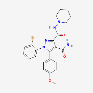 molecular formula C23H24BrN5O3 B10792296 1-(2-Bromophenyl)-5-(4-methoxyphenyl)-N3-(piperidin-1-yl)-1H-pyrazole-3,4-dicarboxamide 