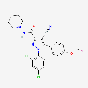 molecular formula C23H20Cl2FN5O2 B10792309 1-(2,4-Dichlorophenyl)-4-cyano-5-(4-(fluoromethoxy)phenyl)-N-(piperidin-1-yl)-1H-pyrazole-3-carboxamide 