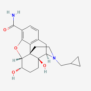 molecular formula C21H26N2O4 B10792399 (1S,5R,13R,14S,17S)-4-(cyclopropylmethyl)-14,17-dihydroxy-12-oxa-4-azapentacyclo[9.6.1.0^{1,13}.0^{5,17}.0^{7,18}]octadeca-7,9,11(18)-triene-10-carboxamide 