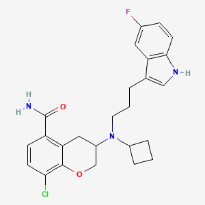 molecular formula C25H27ClFN3O2 B10792452 8-chloro-3-{cyclobutyl[3-(5-fluoro-1H-indol-3-yl)propyl]amino}chromane-5-carboxamide 