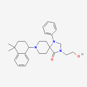 molecular formula C27H35N3O2 B10792790 8-(4,4-Dimethyl-1,2,3,4-tetrahydronaphthalen-1-yl)-3-(2-hydroxyethyl)-1-phenyl-1,3,8-triazaspiro[4.5]decan-4-one 